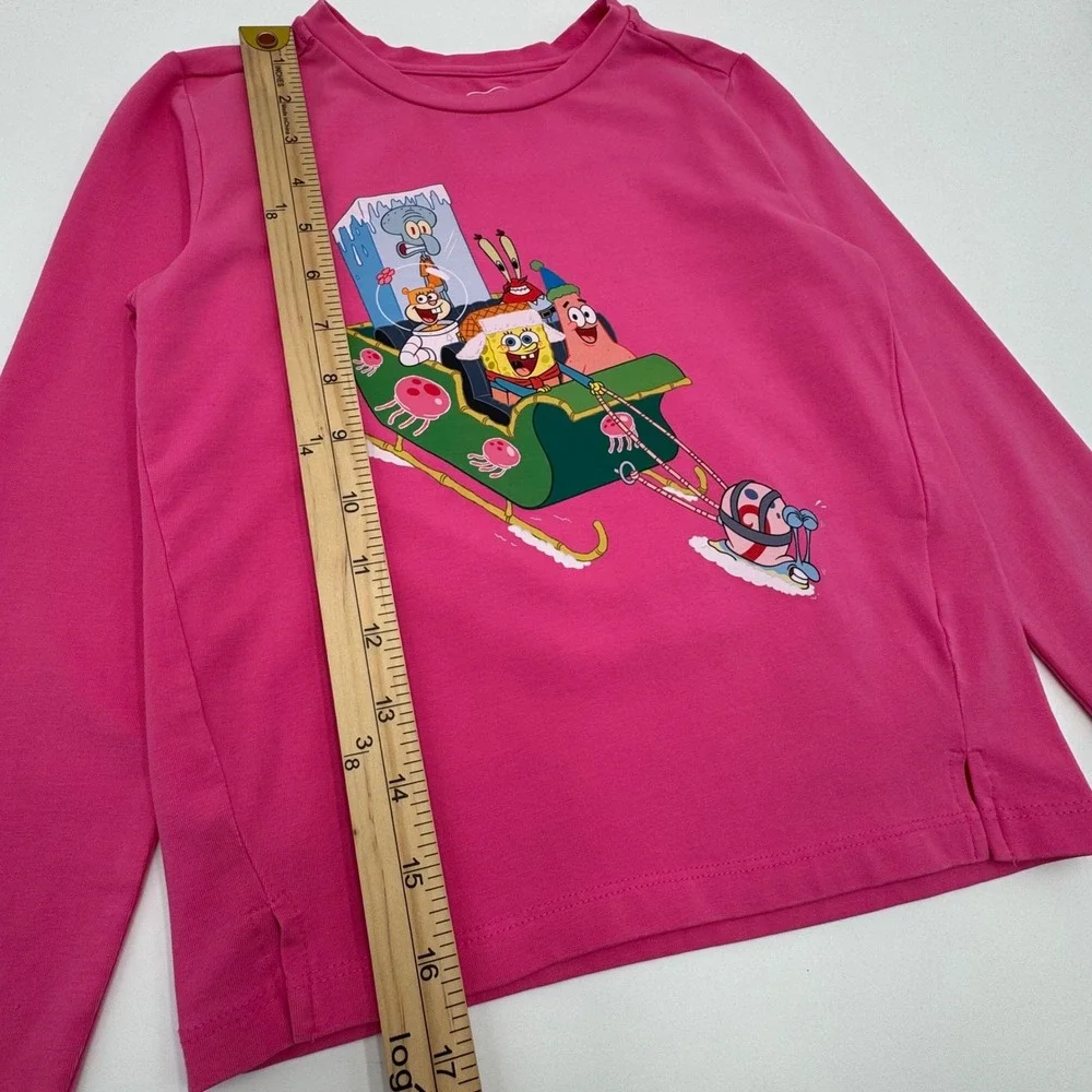 NEW‎ Andy Evan Spongebob Squarepants Shirt Girls 6 Pink Sleigh Ride Tee Holiday